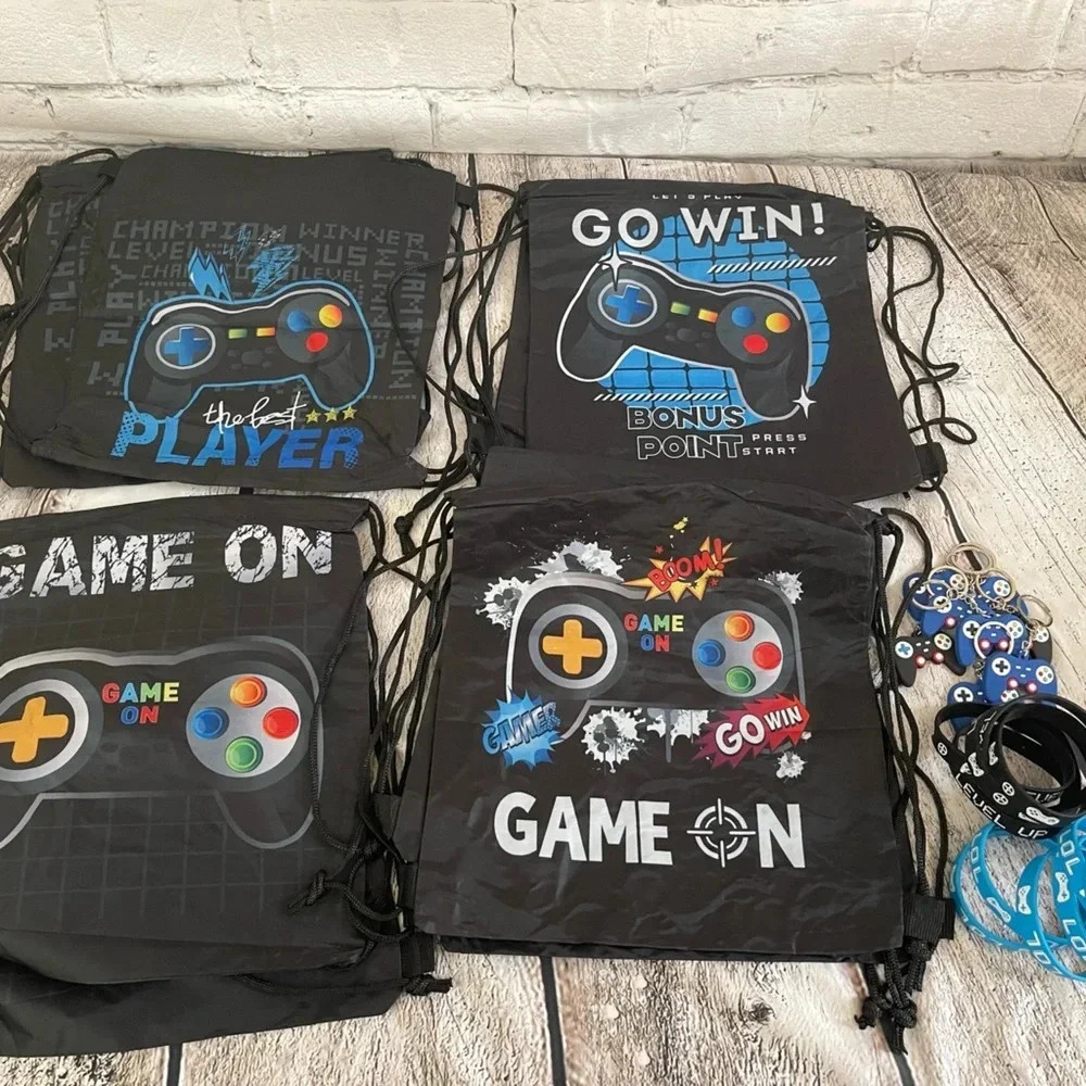 NWOT! Set of 10 gamer party favor bags and keychains/bracelets